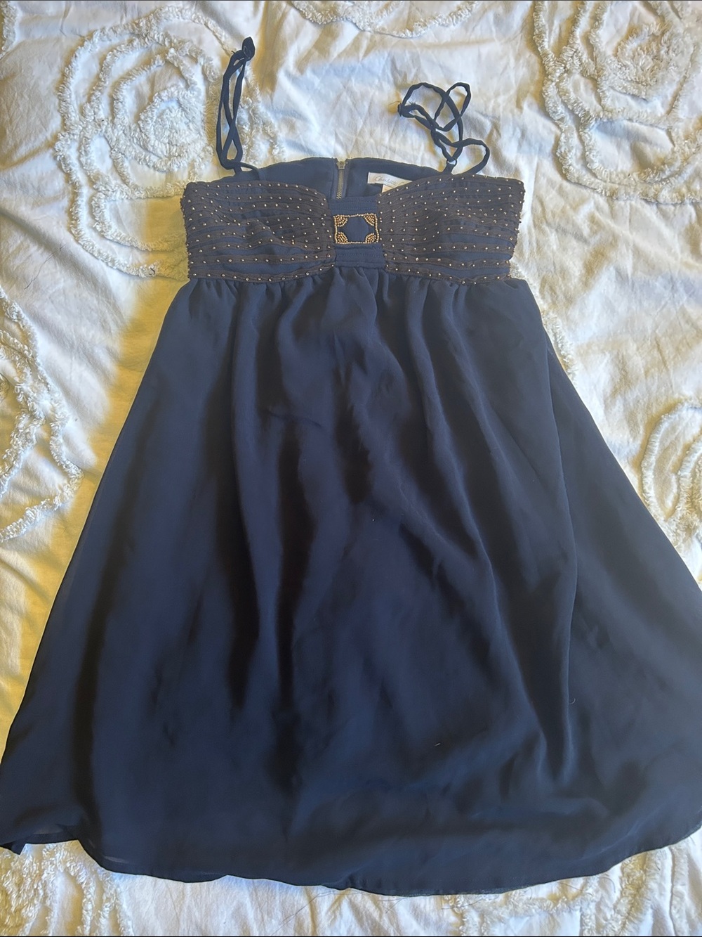 Navy Chiffon Dress with Beaded Bandeau